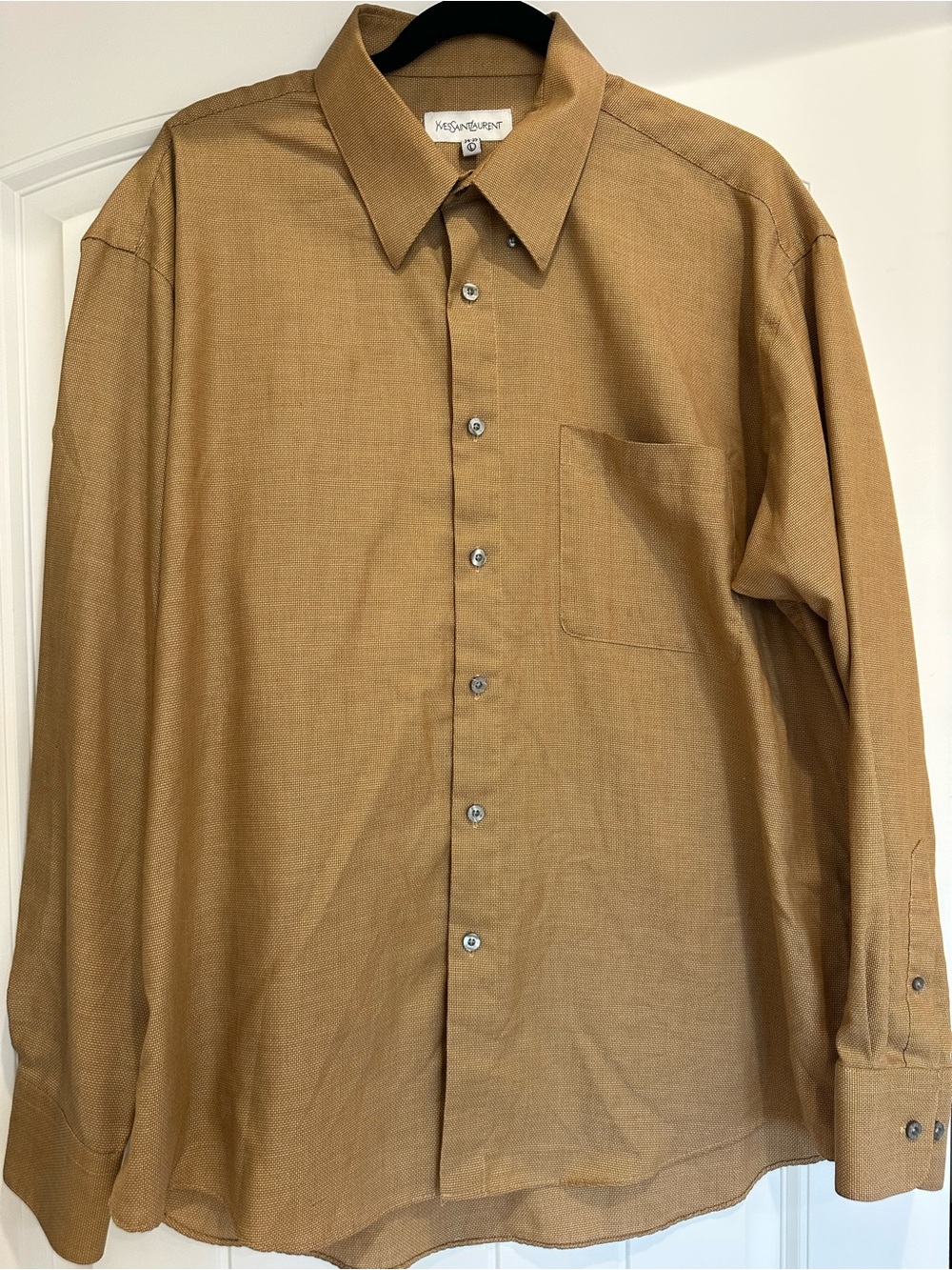 Yves Saint Laurent Vintage Dress Shirt Brown Micro Check Size 16.5 34/35 Large